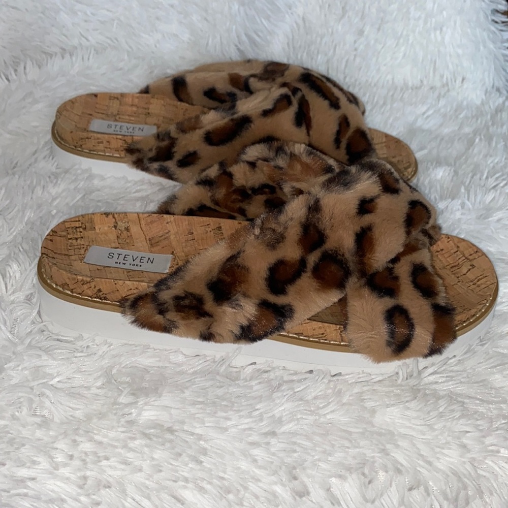 Brand New Leopard 🐆 Cado Slide Sandal Steven New York 9.5 Medium Brown Tan